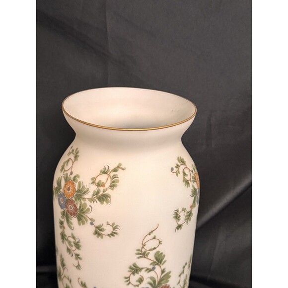 Norleans Satin White Glass Vase 12" Hand Painted Floral Vines & Gold Trim Italy - Picture 2 of 7